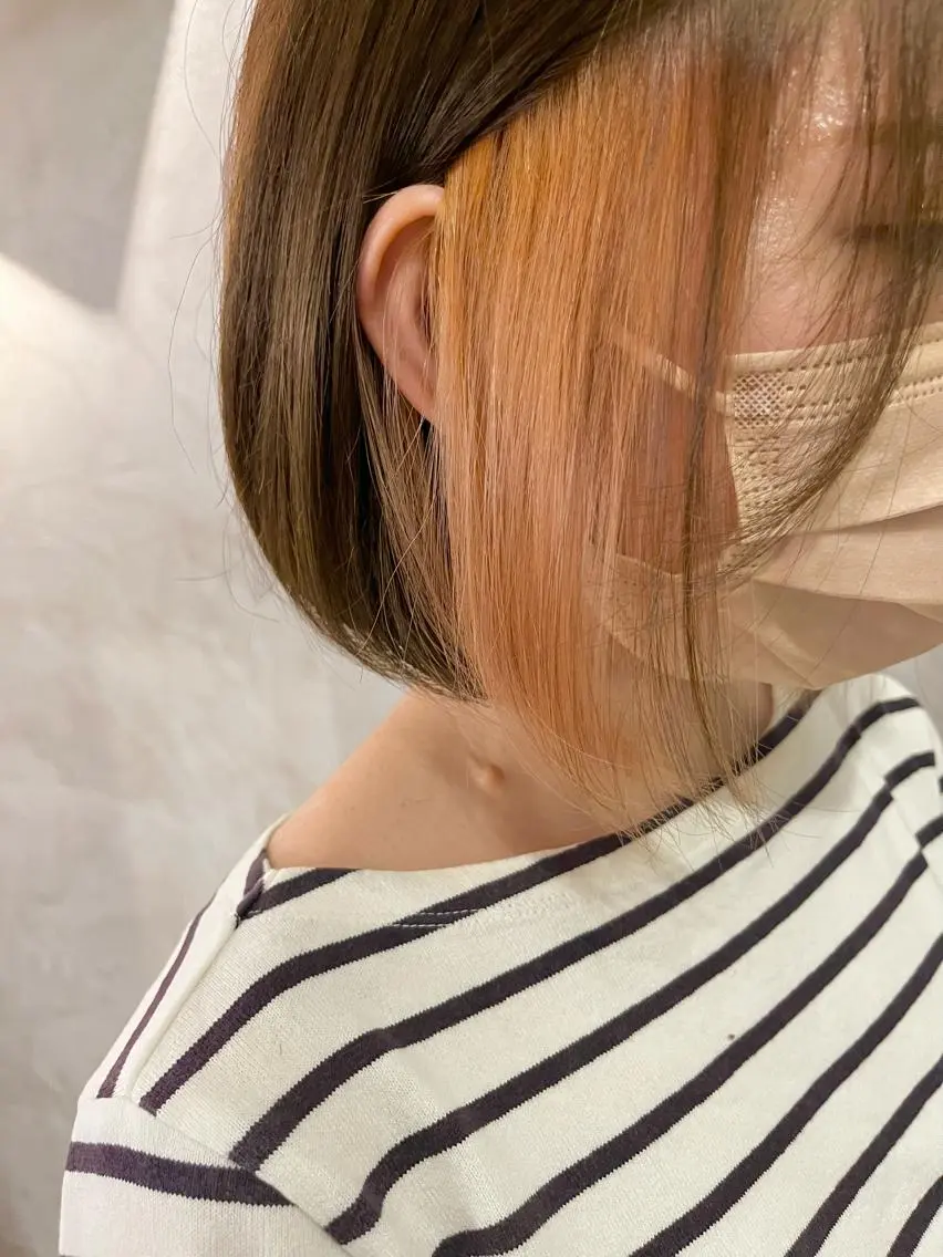 ミディアム カラー ベージュカラー オレンジ オレンジベージュ ヘアカラー 透明感カラー/ ブリーチ無し/RYOのヘアスタイル