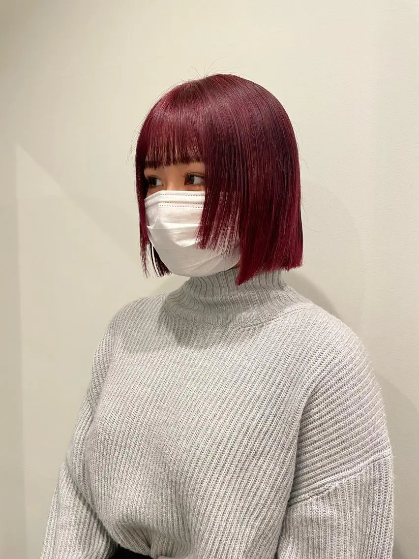 ミディアム カラー ボブ 顔周りカット 似合わせカット ヘアカラー 渋谷 留菜のヘアスタイル