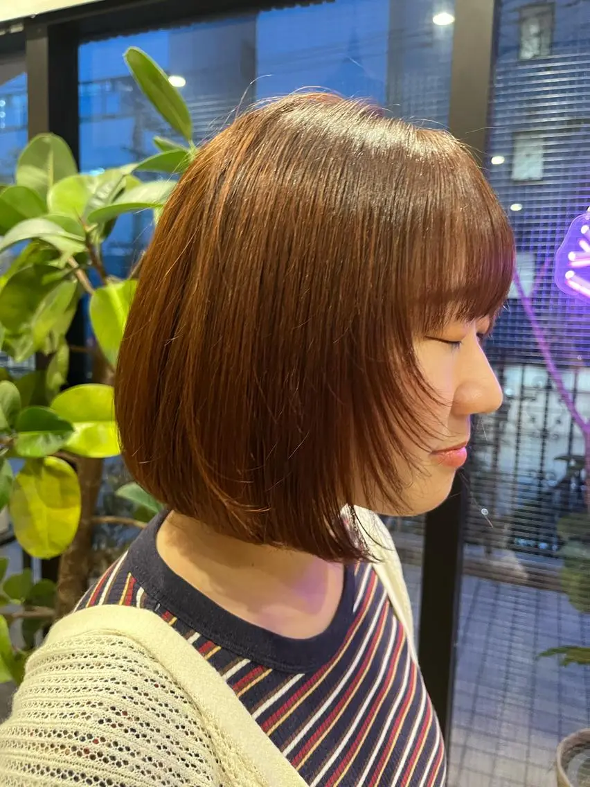 カラー ブリーチ ブラウンカラー ブリーチなしカラー オレンジ オレンジブラウン ヘアカラー トリートメント こまつばらみお/レイ ヤー/ダブルカラーのヘアスタイル