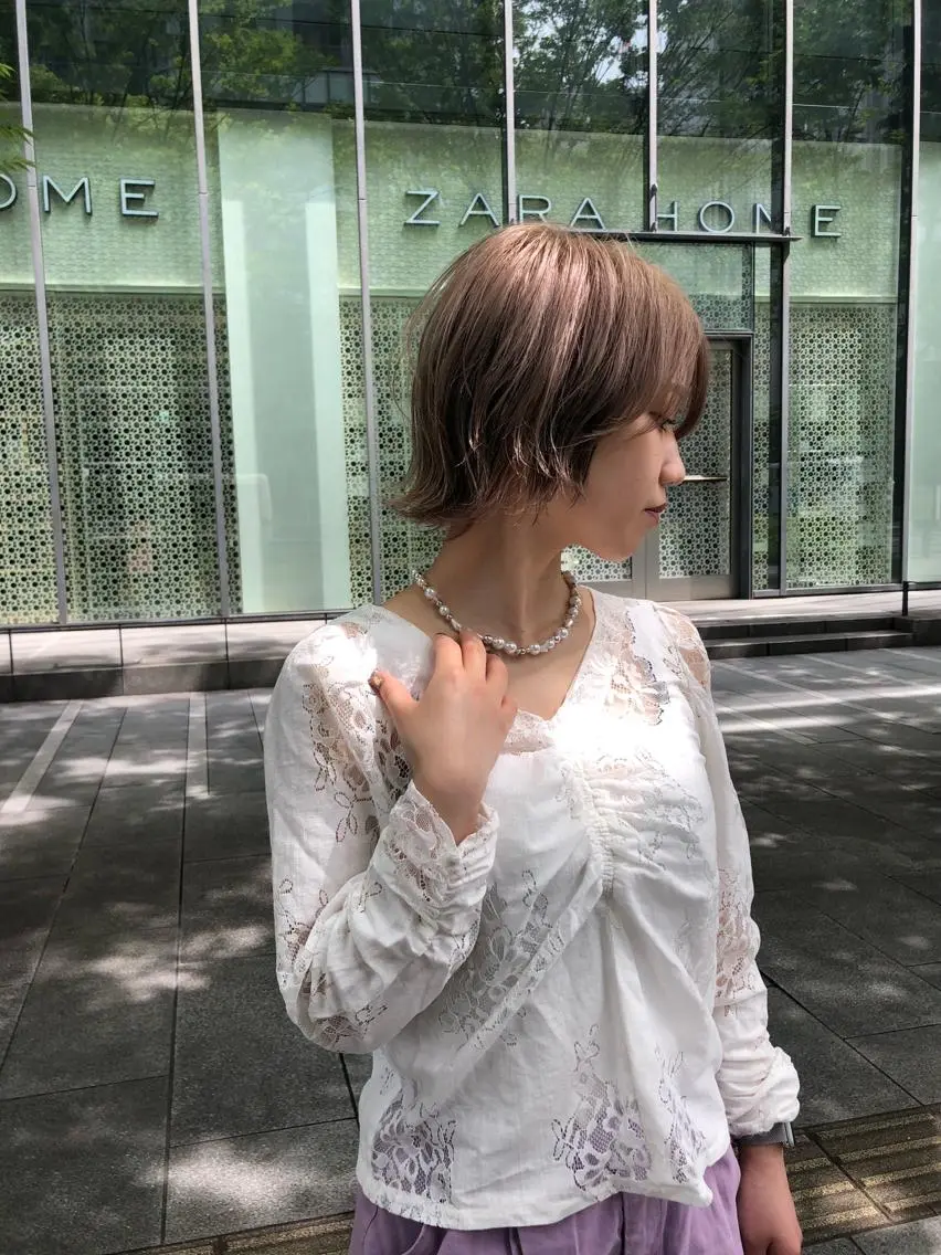 ショート カラー ベージュカラー ピンクカラー ピンクベージュ GIEN 末吉 海斗のヘアスタイル