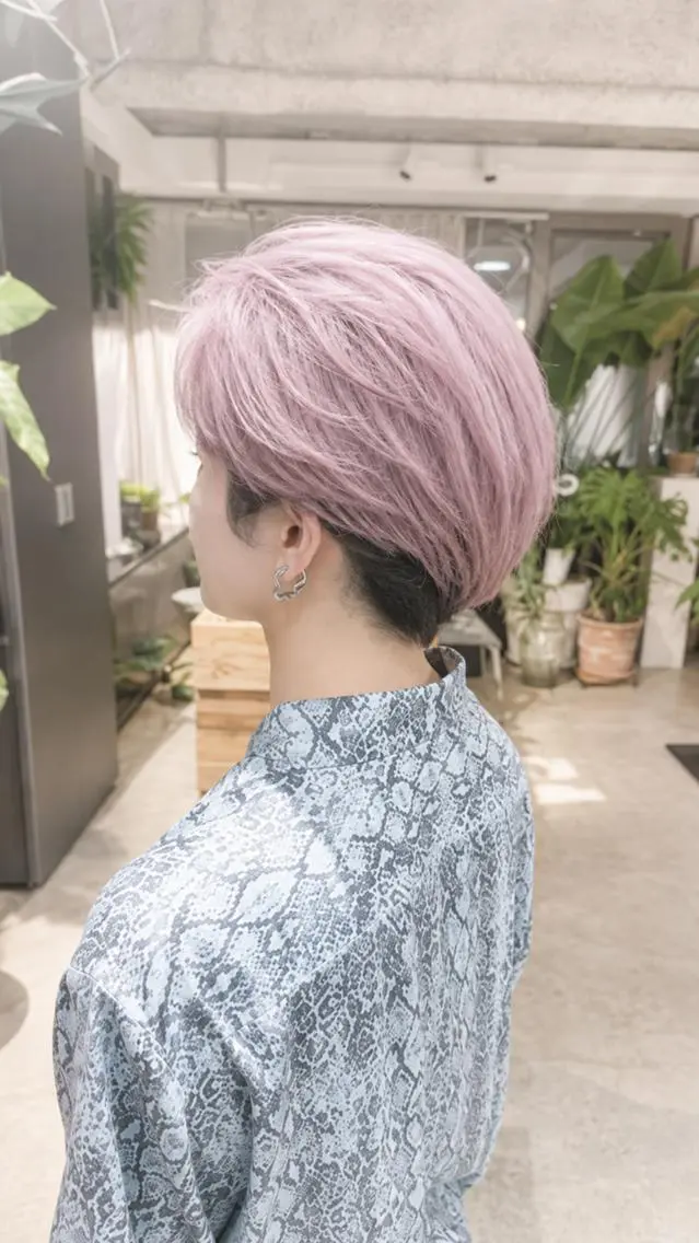 ショート カラー メンズ 透明感カラー デザインカラー ピンクカラー ヘアカラー BEHIND THE CURTAIN りこのヘアスタイル