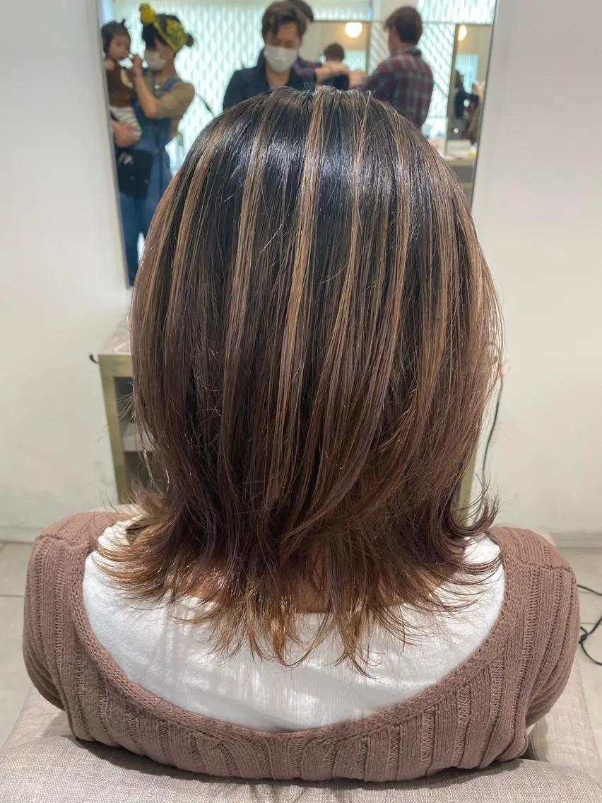 ミディアム カラー ヘアアレンジ カット ヘアカラー 渡辺　亮/髪質改善 レイヤーカットのヘアスタイル
