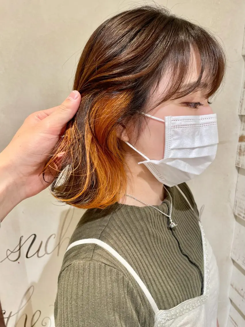 ミディアム カラー オレンジ 髪質改善🪄 イルミナカラー岩谷のヘアスタイル