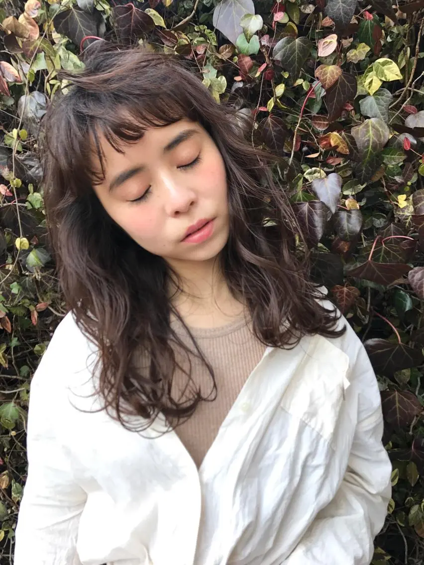 セミロング セミロングパーマ ボブ♡柔らかいカラー 實松栞理のヘアスタイル