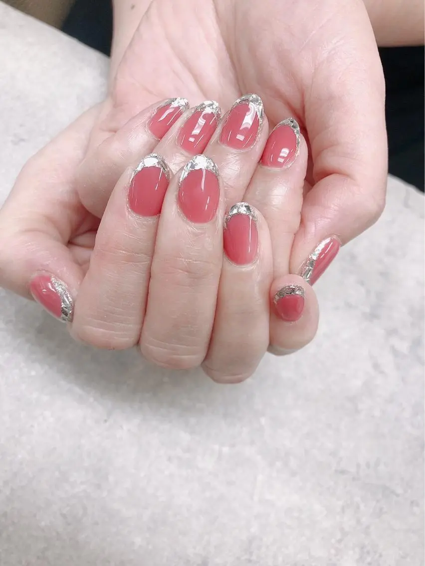 ネイル フレンチネイル ガラスフレンチ ピンク FASTNAIL PLUS 新宿店のネイルデザイン