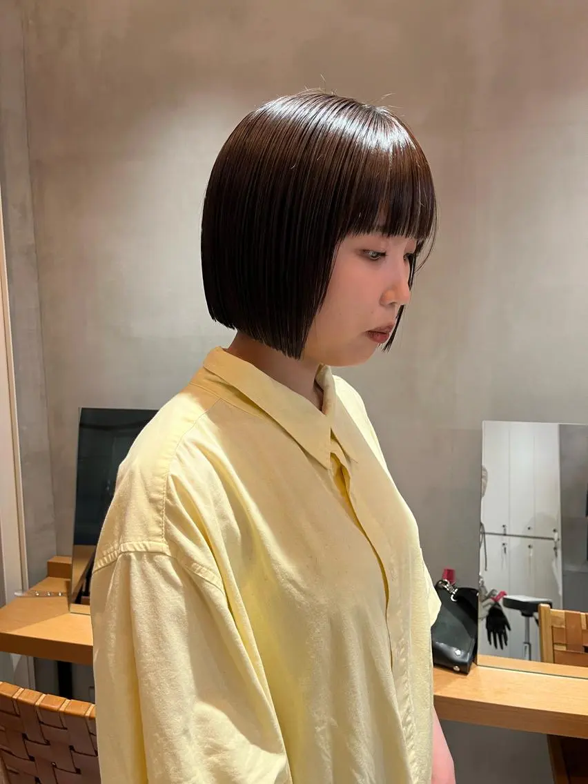ミディアム 縮毛矯正ボブ&顔まわ レイヤー♡TOMOEのヘアスタイル