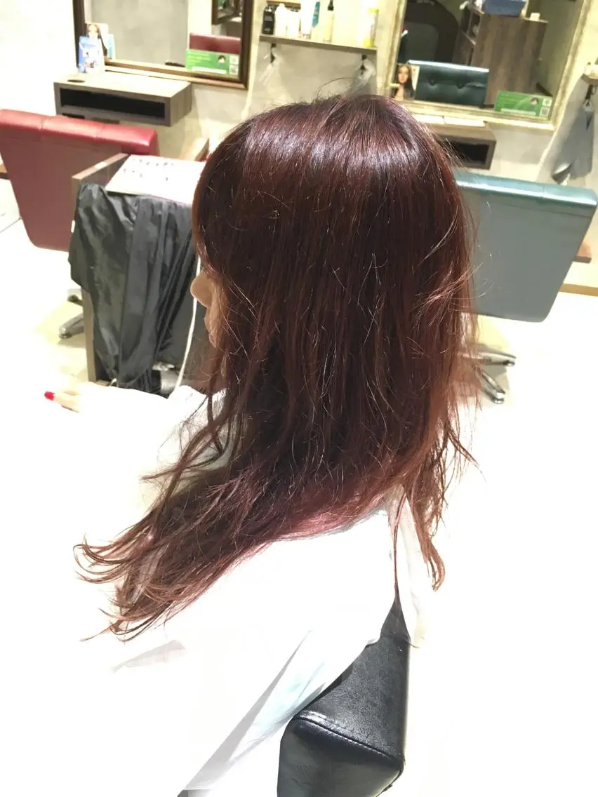 セミロング ロング カラー アッシュ オレンジ ピンクカラー ピンクアッシュ 松村 崇弘のヘアスタイル