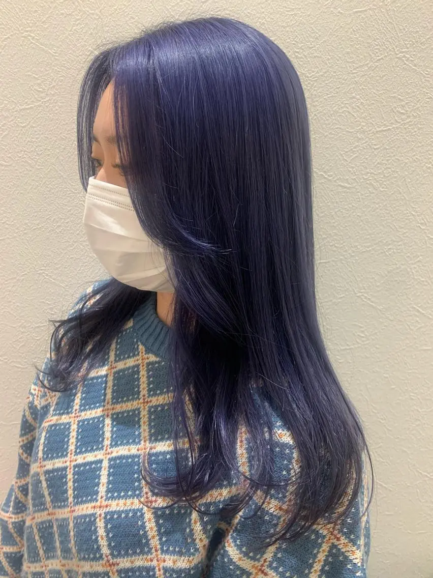 セミロング カラー ブリーチ ブルーカラー ブルーラベンダー ラベンダーカラー カット ヘアカラー トリートメント hubhair レイヤー/透明感のヘアスタイル