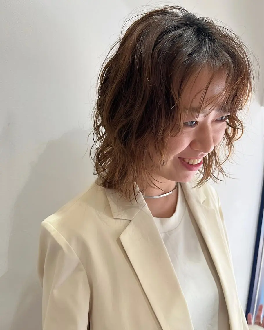 ミディアム カラー パーマ ニュアンスヘア☆樋口 希世☆のヘアスタイル
