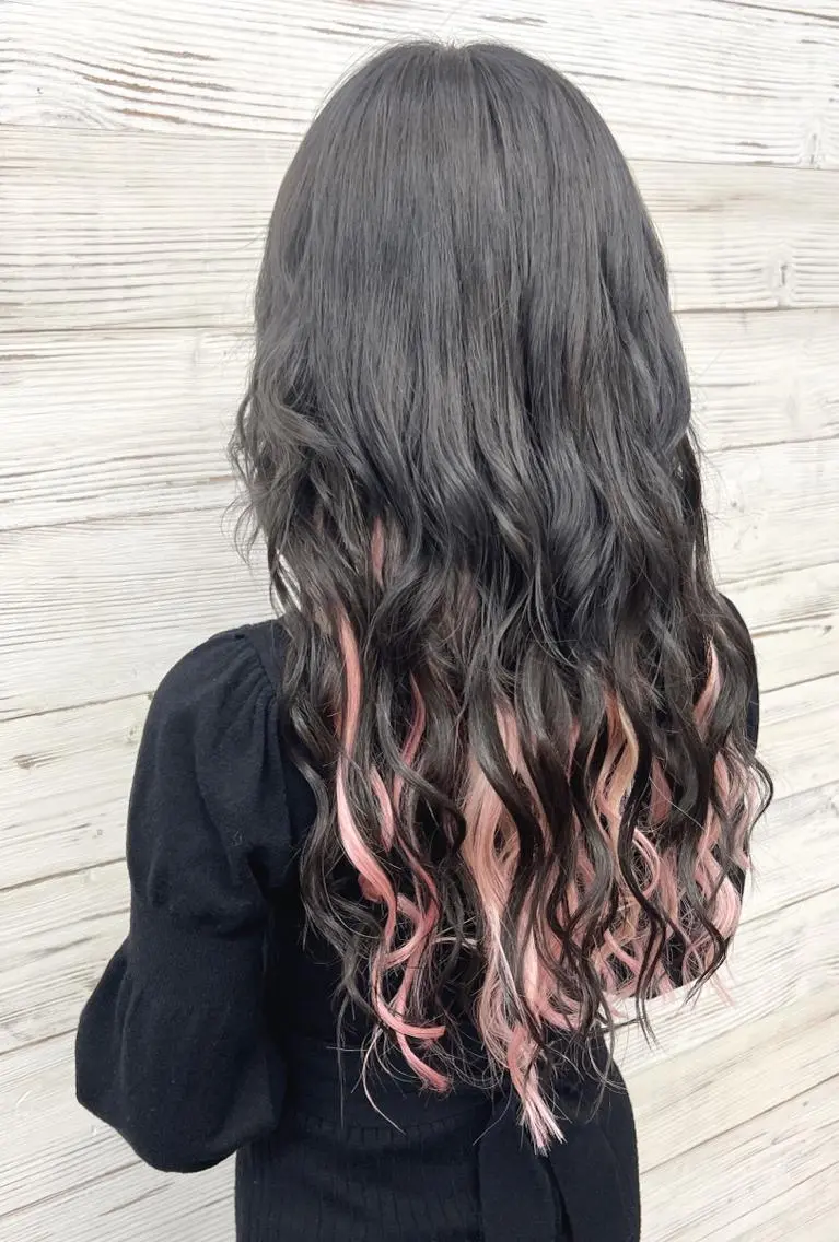 セミロング カラー ヘアアレンジ 黒髪 ピンクカラー エクステ ヘアカラー エクステ 枝毛カット&髪質改善 満足NO.1岡しゃんのヘアスタイル