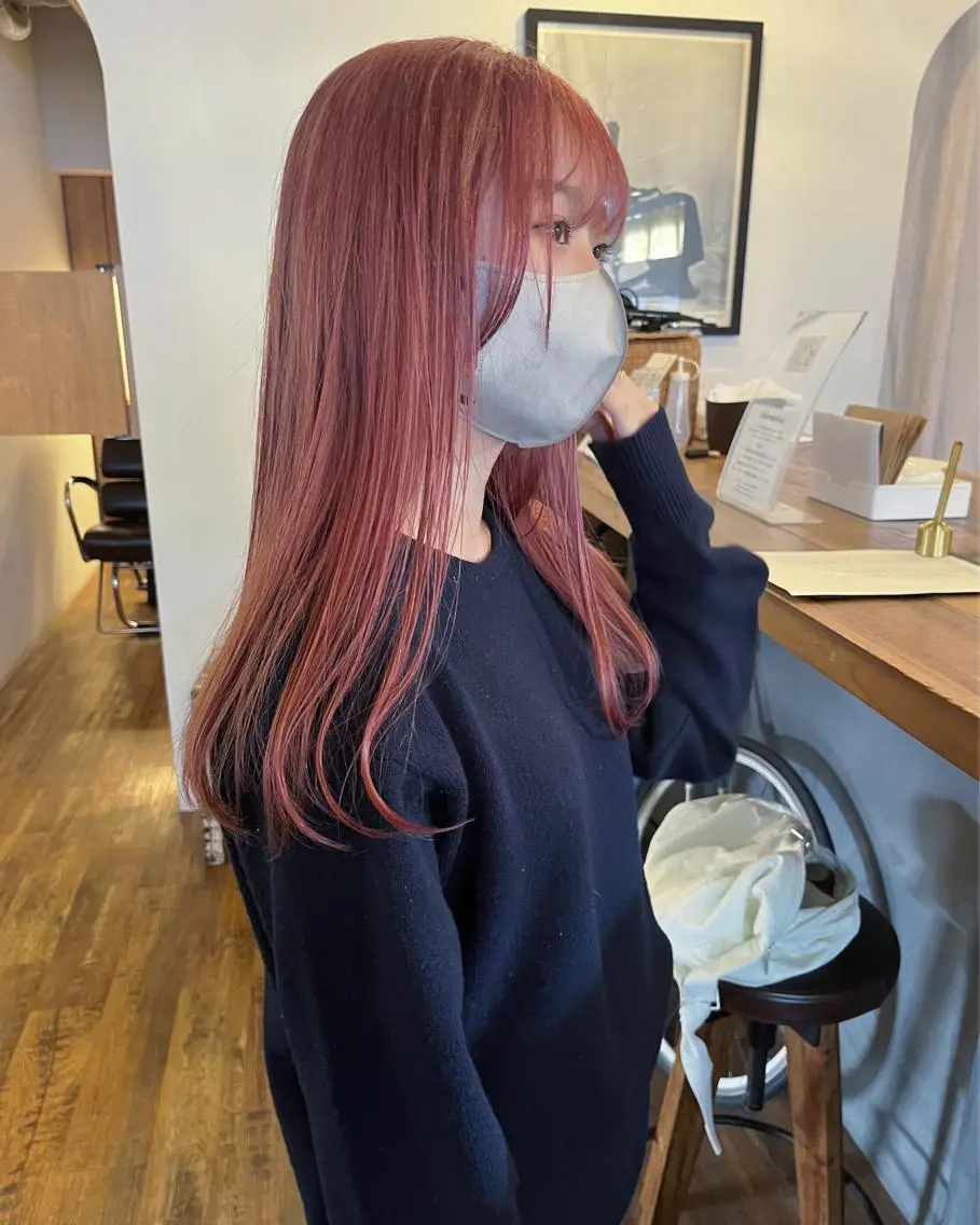セミロング カラー ブリーチ ピンクカラー ヘアカラー 🤍ボブ/顔周り カット/🤍honoのヘアスタイル