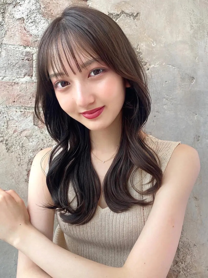 セミロング カラー ベージュカラー ブラウンカラー ブラウンベージュ くびれヘア 顔周りカット ヘアカラー トリートメント 顔周り/くびれヘア 韓国ヘア💕風間るなのヘアスタイル