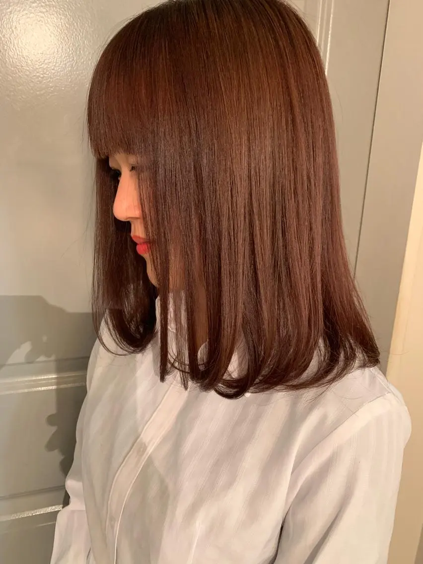ミディアム カラー ボルドーカラー グレージュ 古賀 侑磨のヘアスタイル