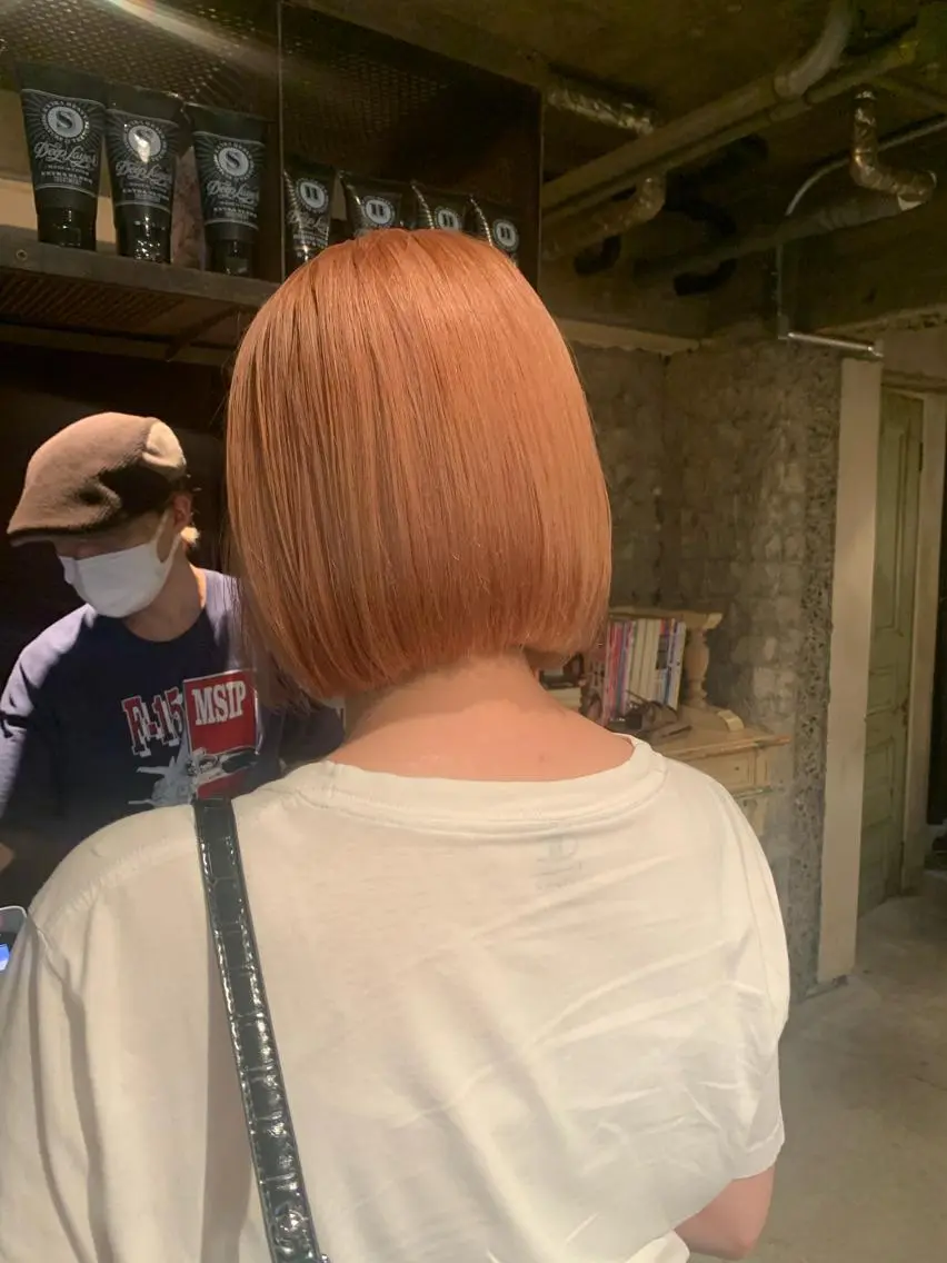ミディアム カラー ベージュカラー ハイトーンカラー ピンクカラー ピンクベージュ ボブ 似合わせカラー🫶 小川千波のヘアスタイル