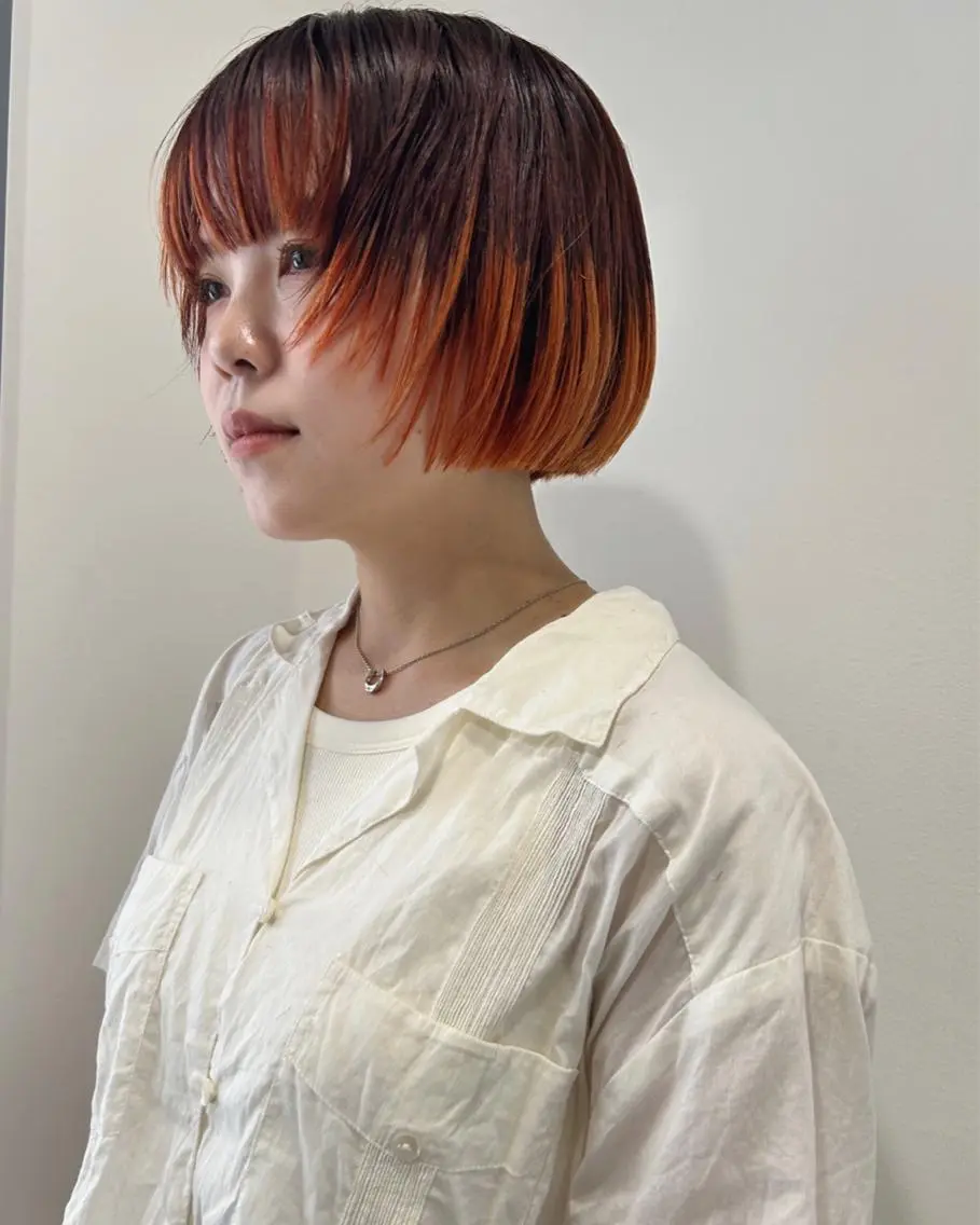 ショート カラー ハイライトカラー オレンジ ハイライト カット ヘアカラー トリートメント 村上雅人 ナチュラルモードのヘアスタイル
