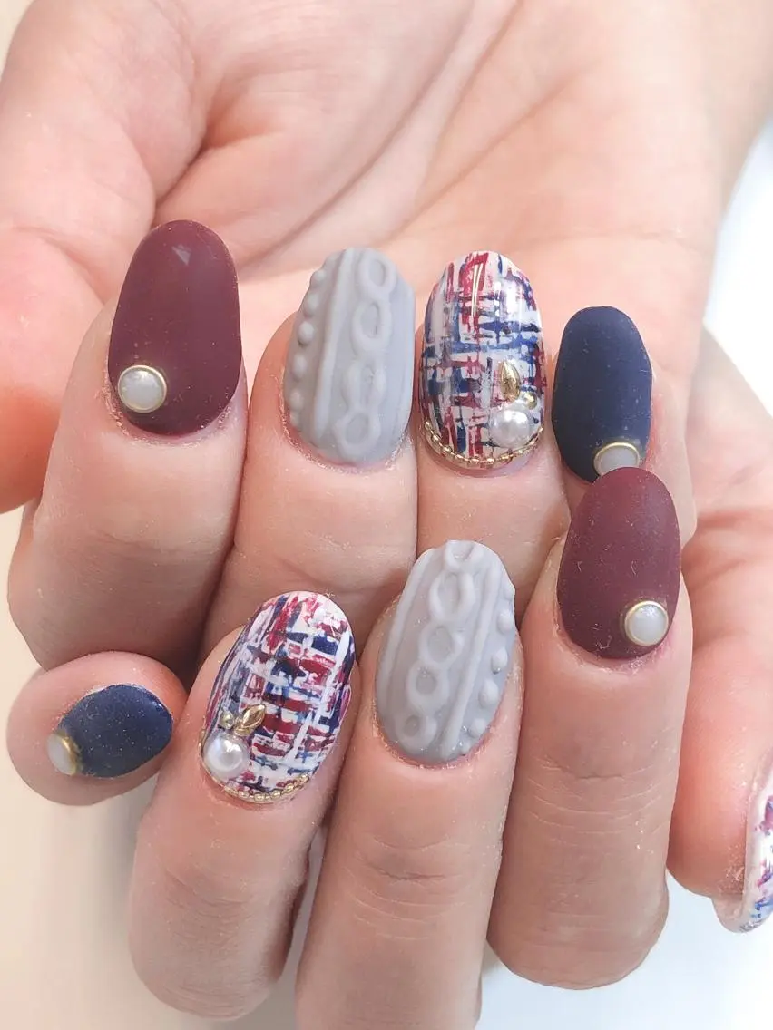 ネイル マットネイル スカルプネイル ツイードネイル KIREIE NAILSのネイルデザイン