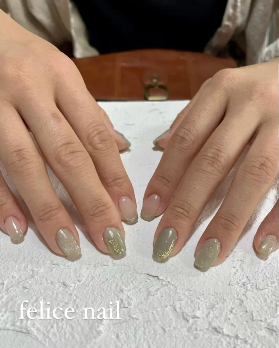 ネイル フレンチネイル ジェルネイル マグネットネイル マグネットフレンチ ニュアンスネイル felice nailのネイルデザイン