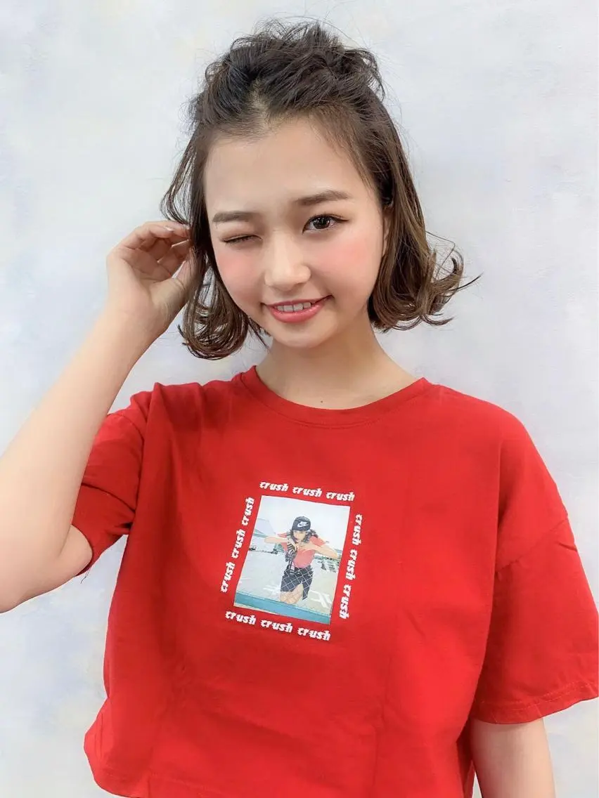 ショート カラー パーマ ヘアアレンジ Luxbe hakataのヘアスタイル