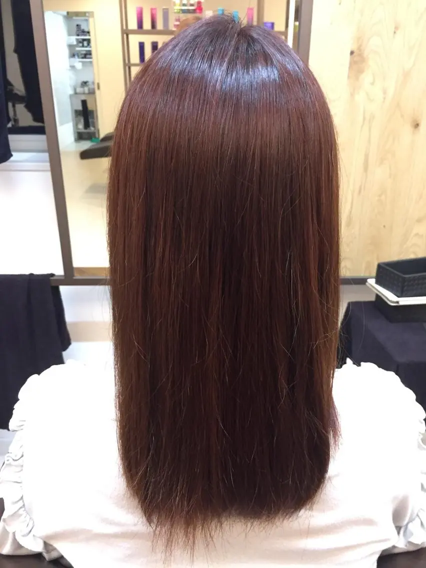 セミロング カラー オレンジ レッドカラー 杉本 らなのヘアスタイル