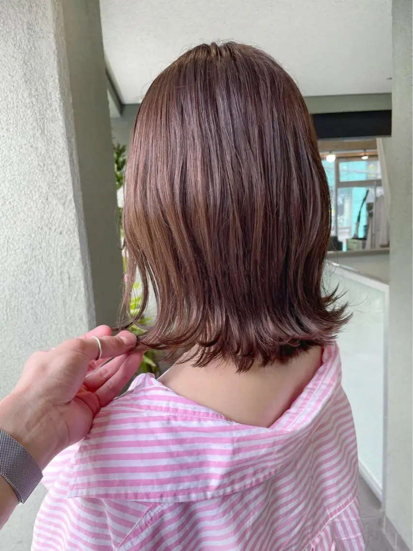 ミディアム カラー 切りっぱなしロブ カット ヘアカラー トリートメント HIROKI ”博多 /ボブのヘアスタイル