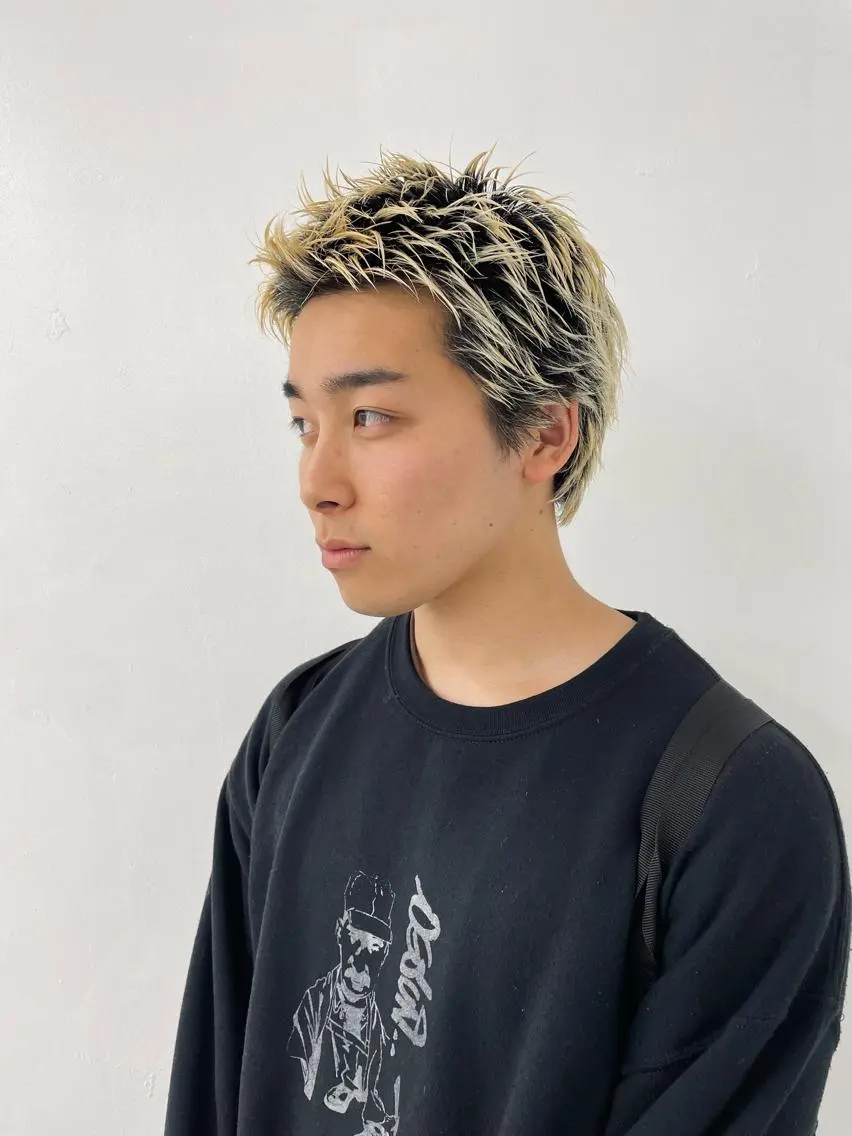 メンズ カット ヘアカラー トリートメント スパイキーパーマ 柏NO1 藤本葉のヘアスタイル