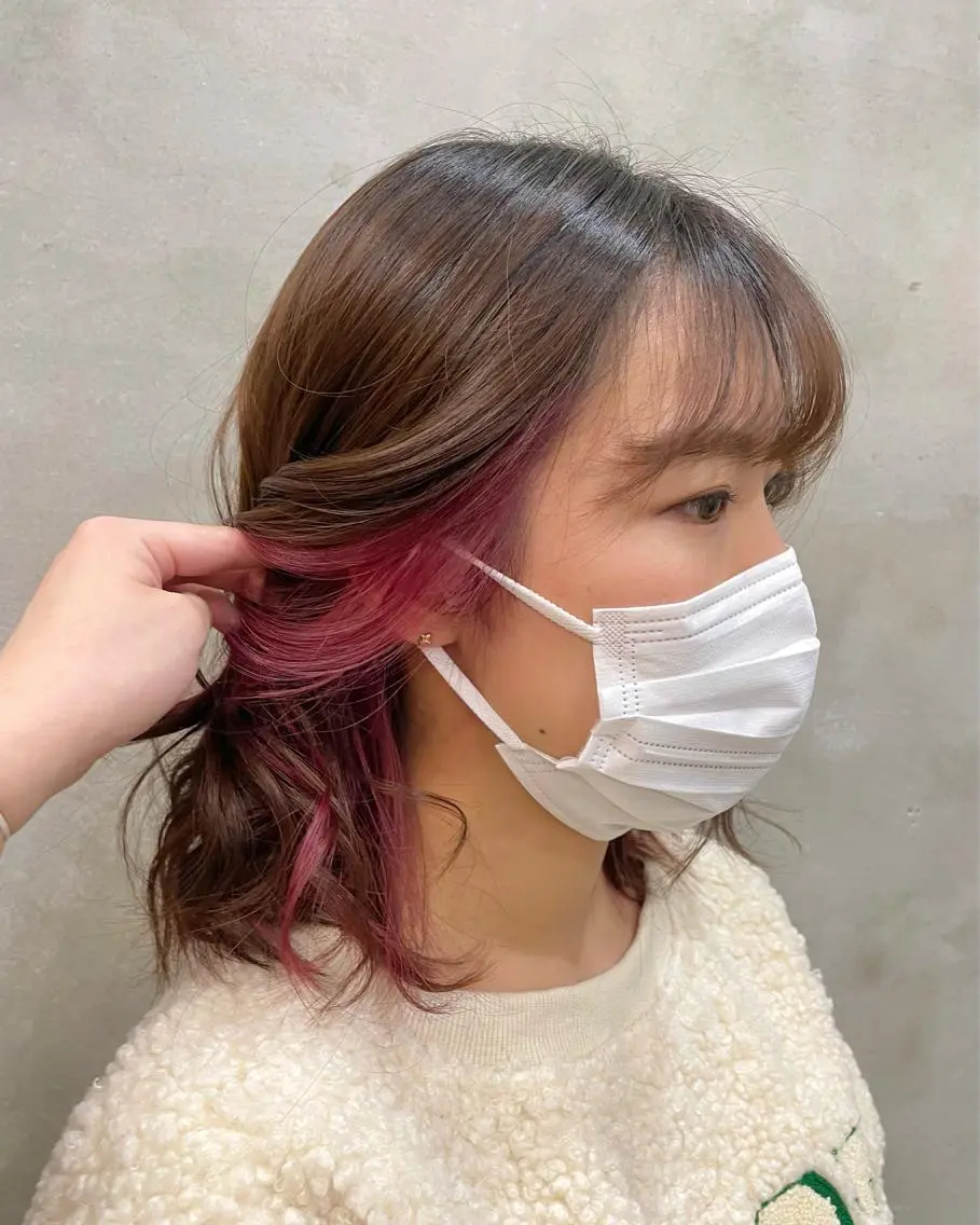 ミディアム カラー ヘアアレンジ ヘアカラー トリートメント 【ピンク/韓国ヘア/ ヘアセット】亜海のヘアスタイル