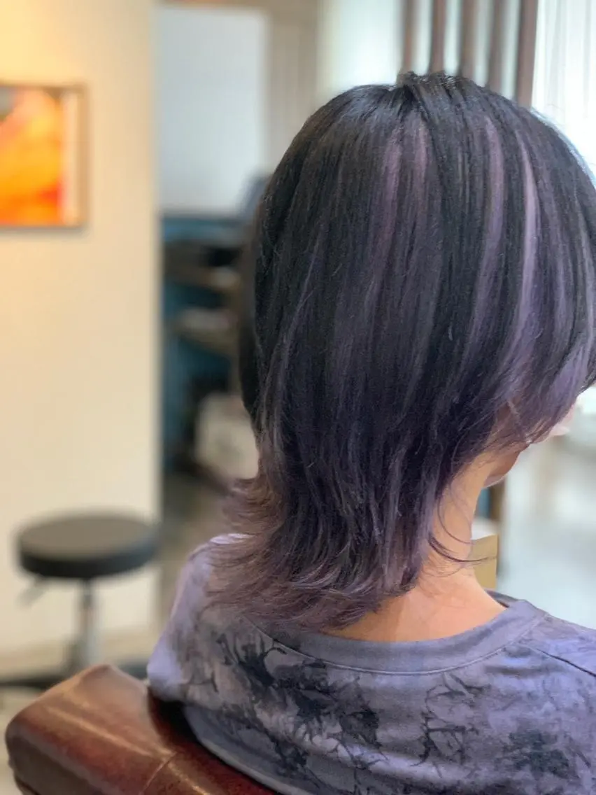 ショート カラー 黒髪 グレーブラック パープルカラー メンズパーマ 髪質改善☆有馬のヘアスタイル