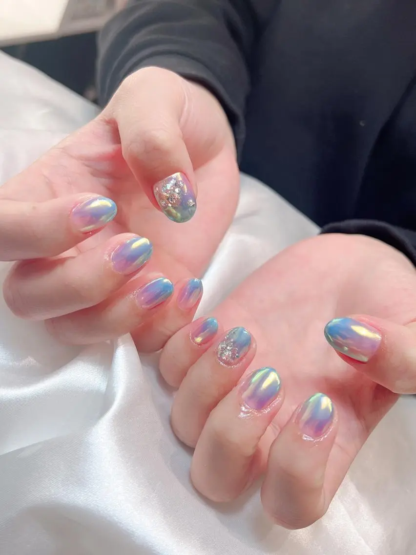 ネイル ミラーネイル 春ネイル ハンドネイル bijou nails　蓮のネイルデザイン
