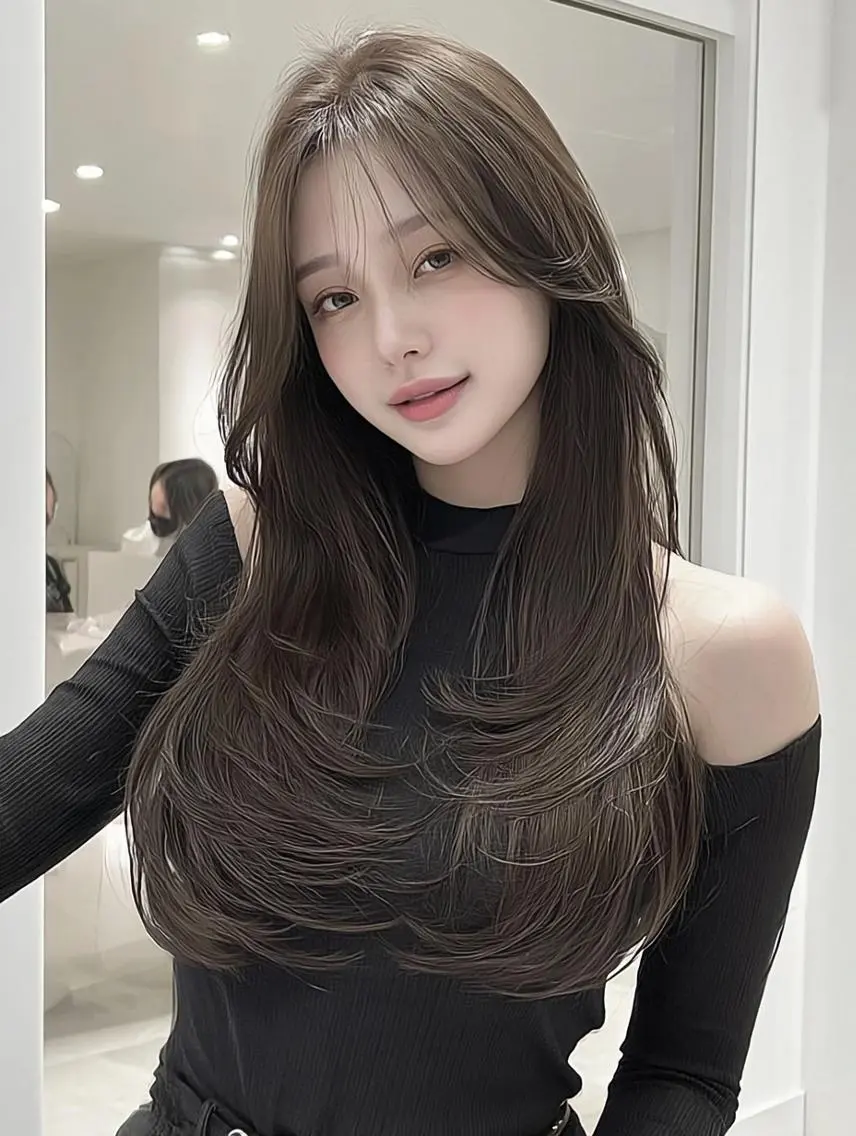 セミロング 顔周りカット 髪質改善 韓国風ヘア レイヤーカット ヘアカラー トリートメント FOCUS JAPAN4のヘアスタイル