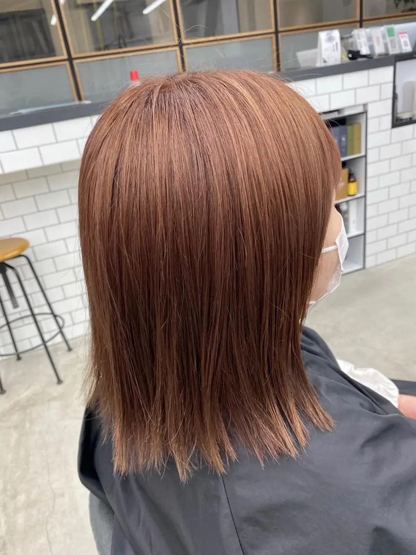 ミディアム オレンジブラウン ヘアカラー 🌼渋谷韓国レイヤー 桑尾幸奈🌼のヘアスタイル