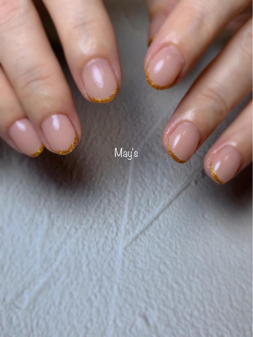 ネイル フレンチネイル ゴールド ピンク ピンクベージュ ハンドネイル nail salon May'sのネイルデザイン