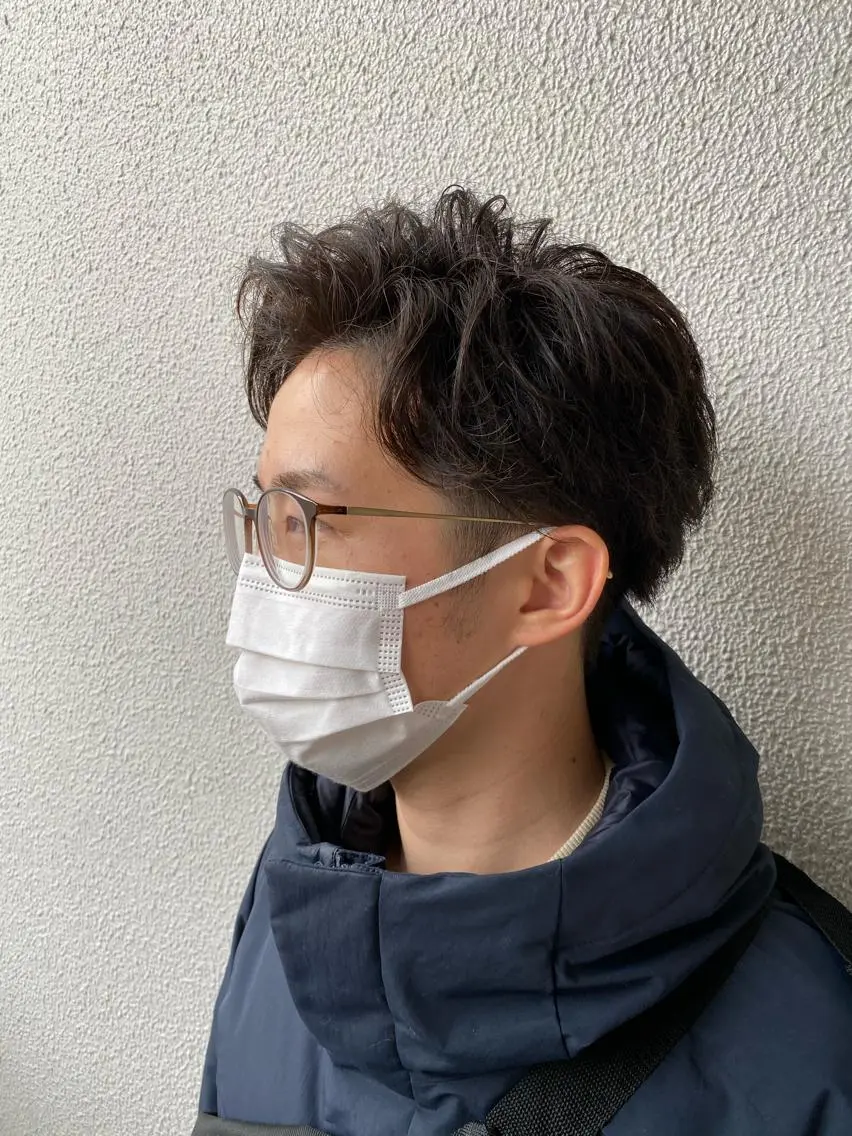 ミディアム パーマ メンズ アップバング 柳澤 和也のヘアスタイル