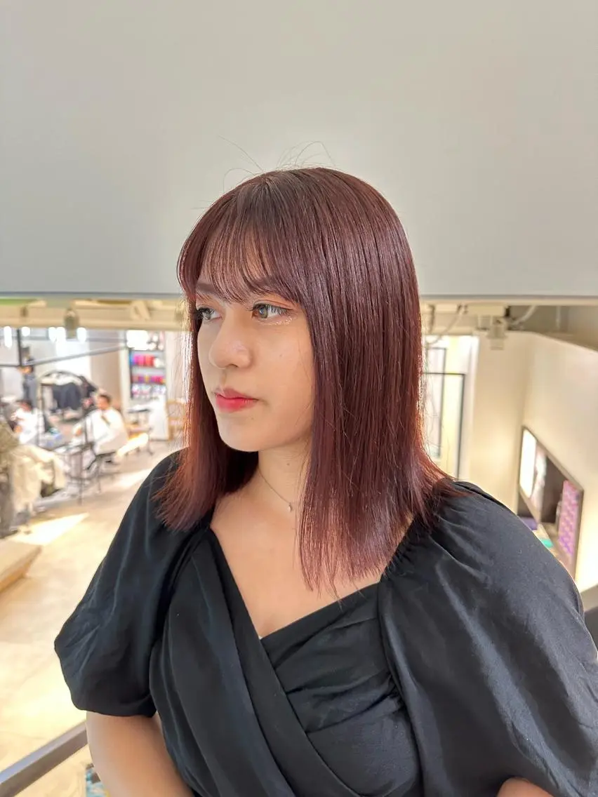 ミディアム カラー ヘアアレンジ レッドカラー ハイトーン特化 pepe🎀のヘアスタイル