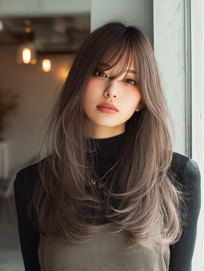 セミロング 🍒暖色×ハイトーン ×デザイン✨まなりのヘアスタイル