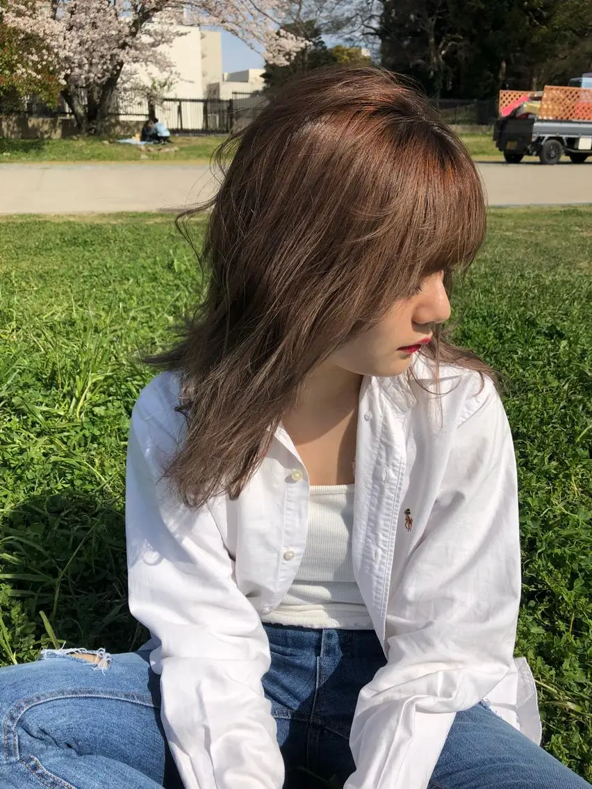 セミロング カラー ベージュカラー ブリーチ ケアブリーチ ラベンダーカラー ラベンダーベージュ Pia ツボイ ケイタのヘアスタイル