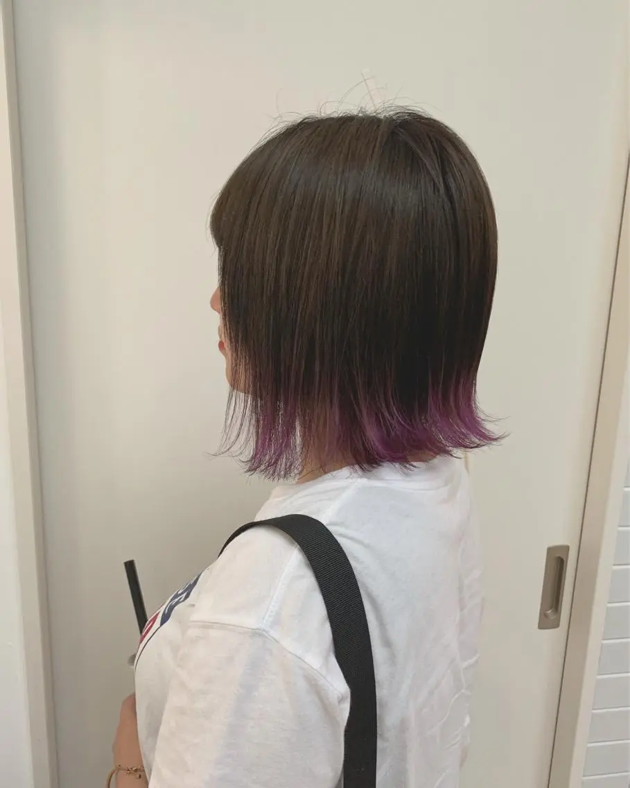 ショート カラー ブリーチ パープルカラー インナーカラー/天神 ブリーチ/吉田のヘアスタイル