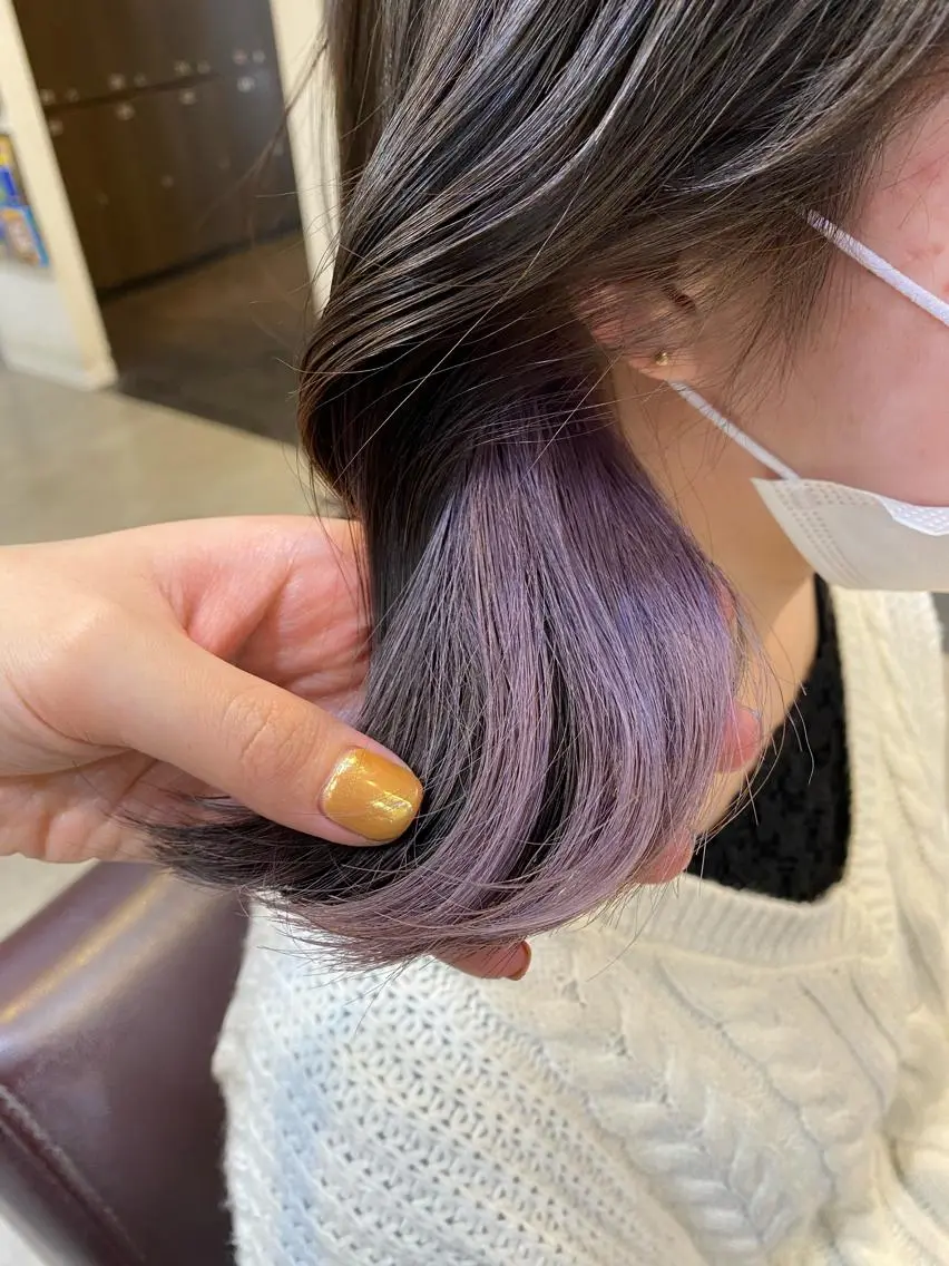 ミディアム カラー パーマ ヘアアレンジ メンズ キッズ ネイル mana 暖色カラーカットのヘアスタイル