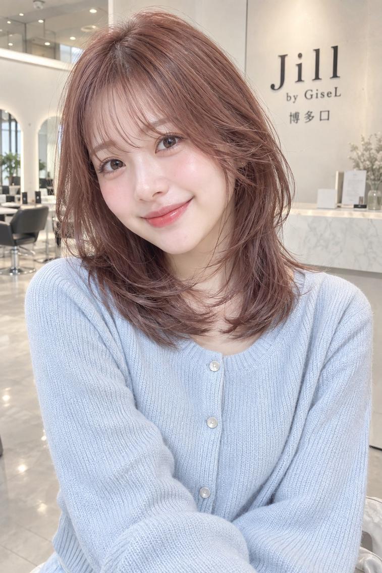 ミディアム カット ヘアカラー トリートメント jill by gisel 博多のヘアスタイル