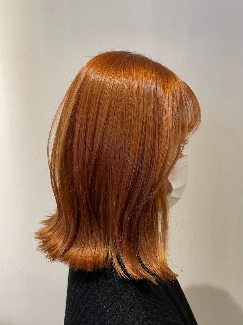 ミディアム カラー ベージュカラー ブリーチ 透明感カラー オレンジ 外国人風カラー ナチュラル🧡可愛い MINAMIのヘアスタイル