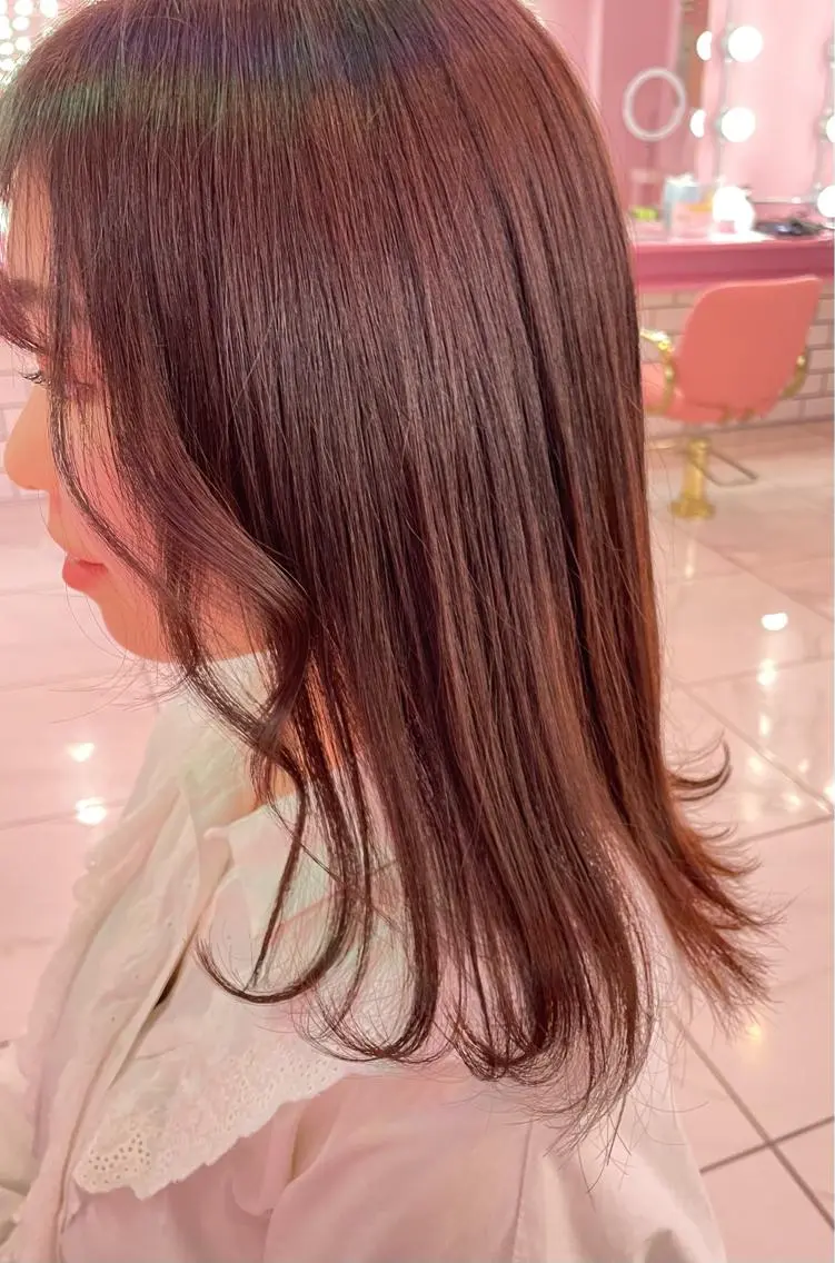 セミロング カラー ブリーチ ブリーチなしカラー ピンクカラー 心斎橋/ブリーチ minamiのヘアスタイル
