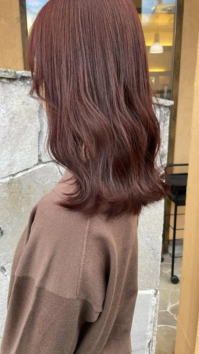 セミロング カラー ブラウンカラー ピンクカラー ピンクブラウン 川元 汐音のヘアスタイル