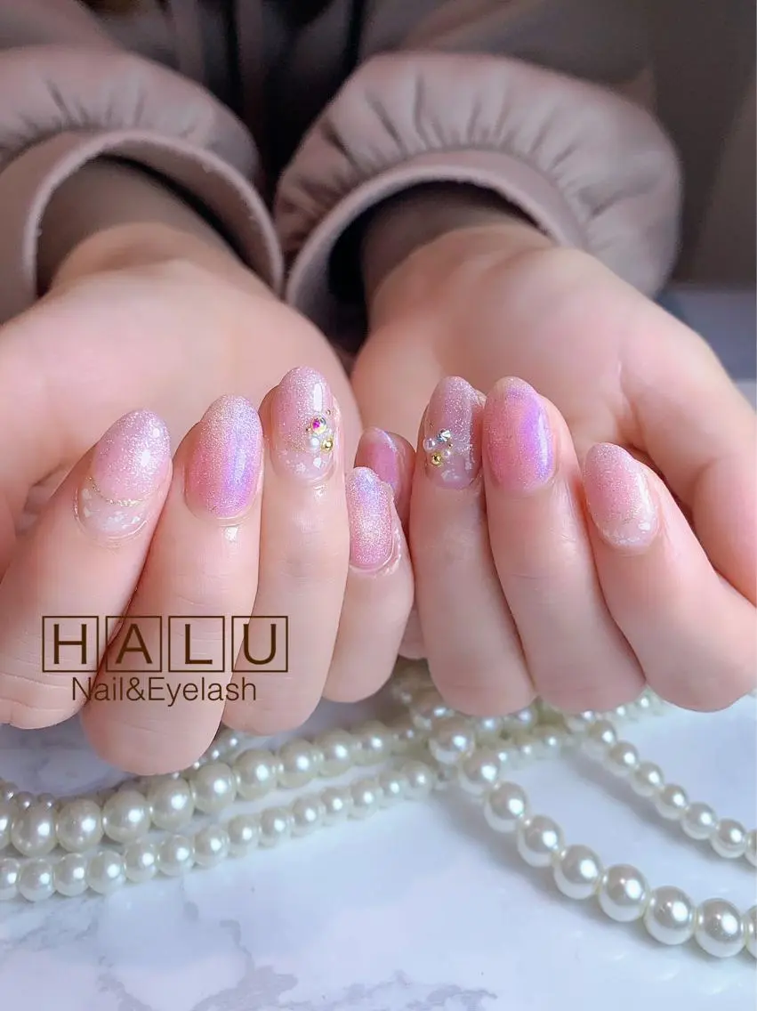 ネイル キラキラネイル ピンク HALU ハルのネイルデザイン