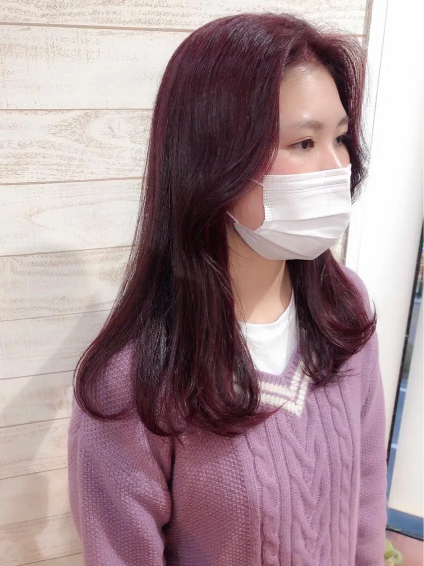 セミロング カラー ブリーチ ブリーチなしカラー ピンクカラー くびれヘア 韓国風ヘア ヘアカラー トリートメント 韓国ヘア/レイヤー カット SAKURAのヘアスタイル