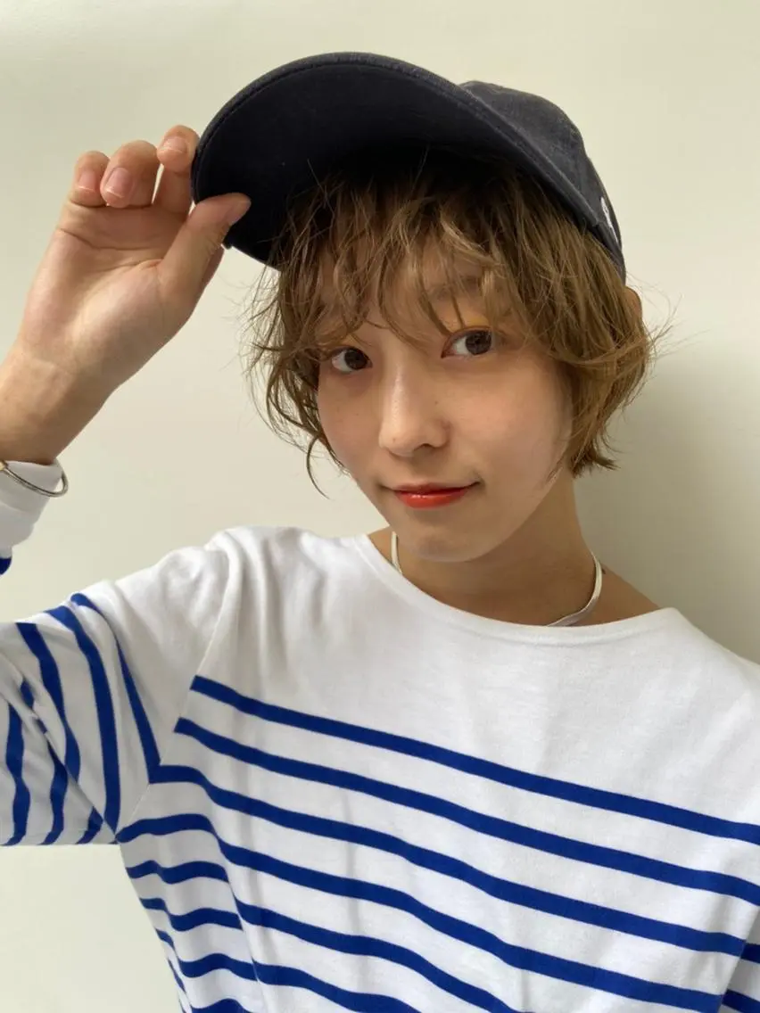 ミディアム パーマ カラー ショートボブ ミディアムパーマ アディクシーカラー ブリーチ ケアブリーチ カット ヘアカラー CEINE OURのヘアスタイル