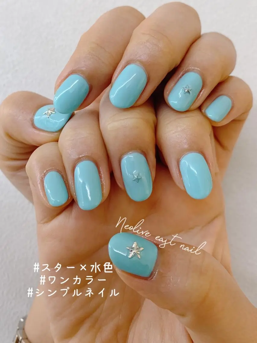 ネイル 水色 ななえ ☆のネイルデザイン