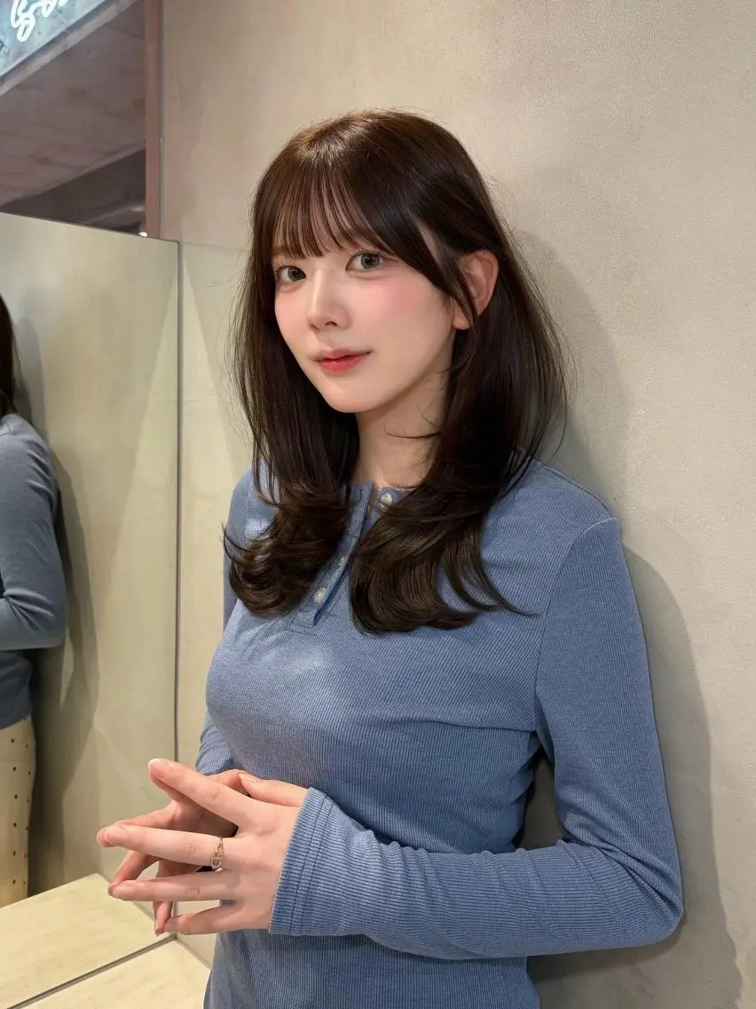 ロング ハッシュカット 韓国風ヘア レイヤーカット 縮毛矯正 カット ヘアカラー トリートメント GLROW 大宮のヘアスタイル
