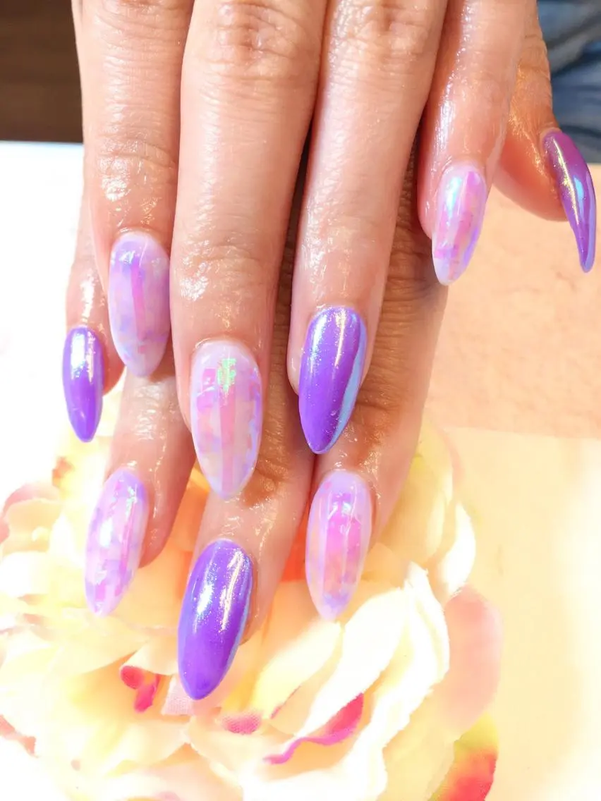 ネイル フットネイル ジェルネイル ミラーネイル パラジェル 春ネイル clover nailのネイルデザイン