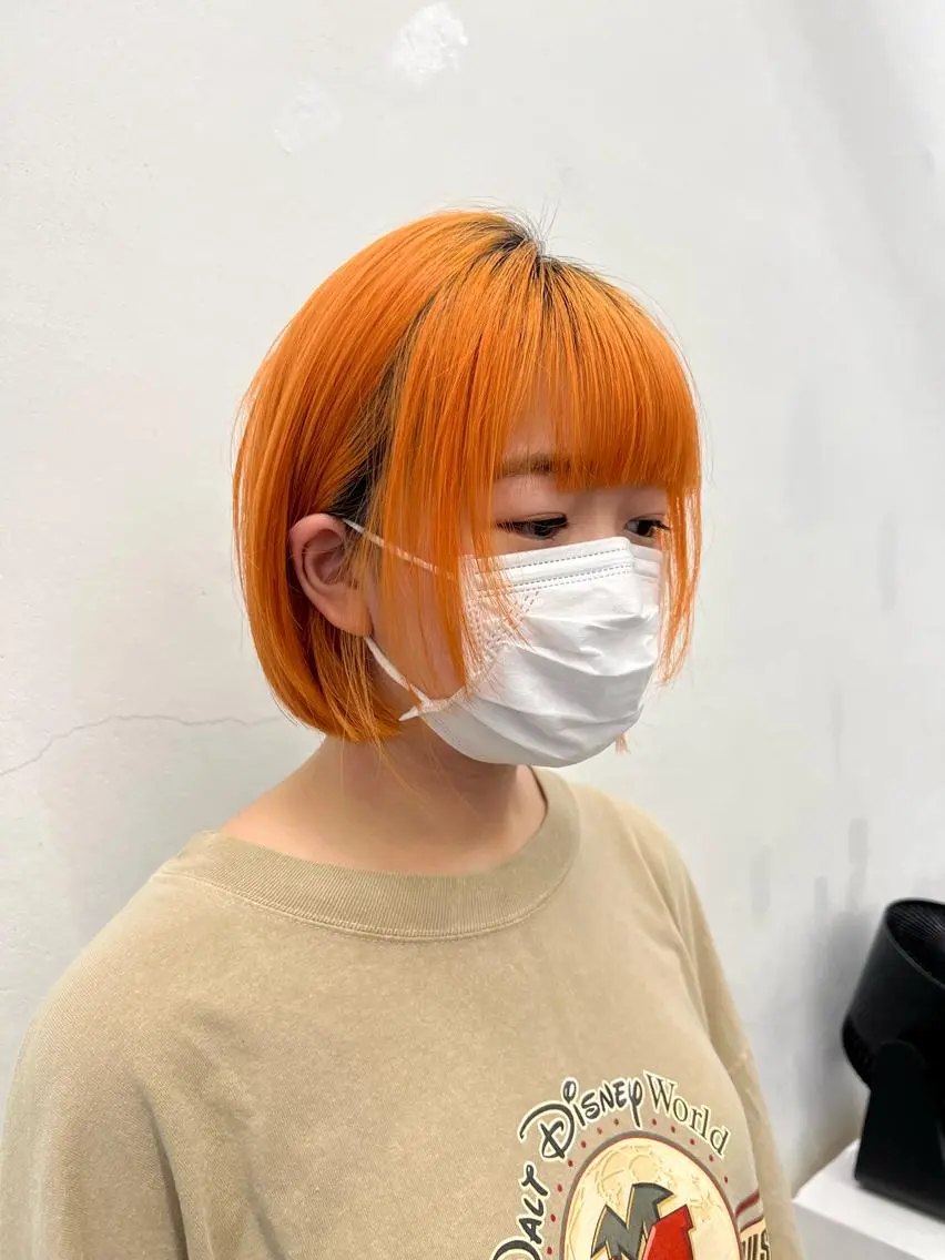 ショート カラー ヘアアレンジ ブリーチ ケアブリーチ ブリーチなしカラー オレンジ カット ヘアカラー トリートメント HARU//原宿🤍 リピート率NO.1のヘアスタイル