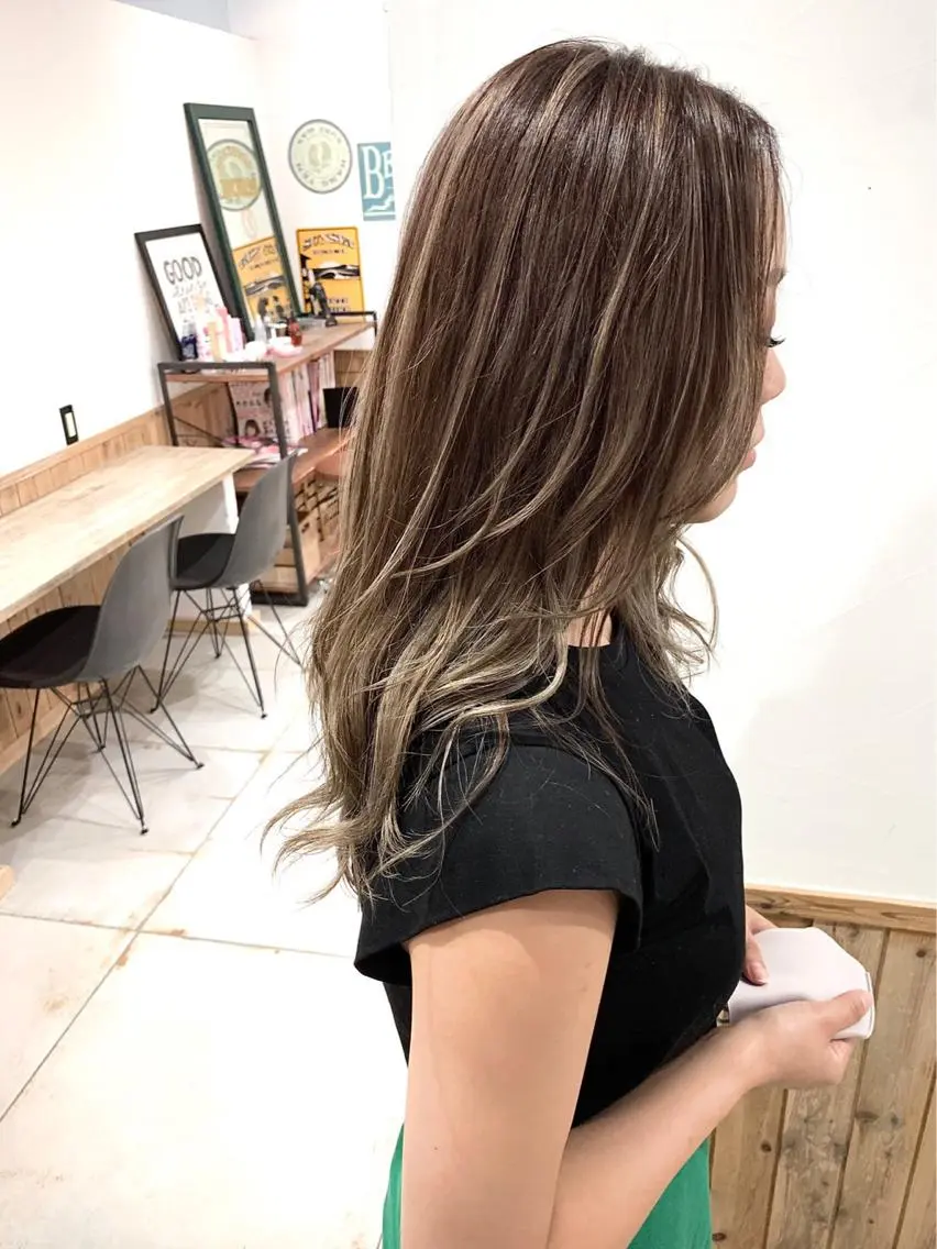 ロング カラー ヘアアレンジ カット ヘアカラー トリートメント ヘアセット 吉田裕太/ハイライト ダブルカラーのヘアスタイル