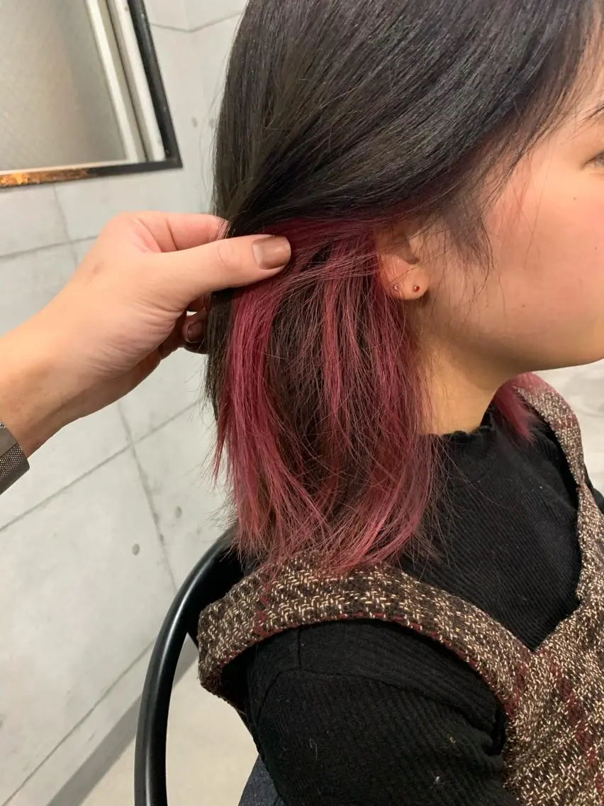 ミディアム カラー ピンクカラー ヘアカラー トリートメント ヘアセット 髪質改善色素改善特化 keiのヘアスタイル